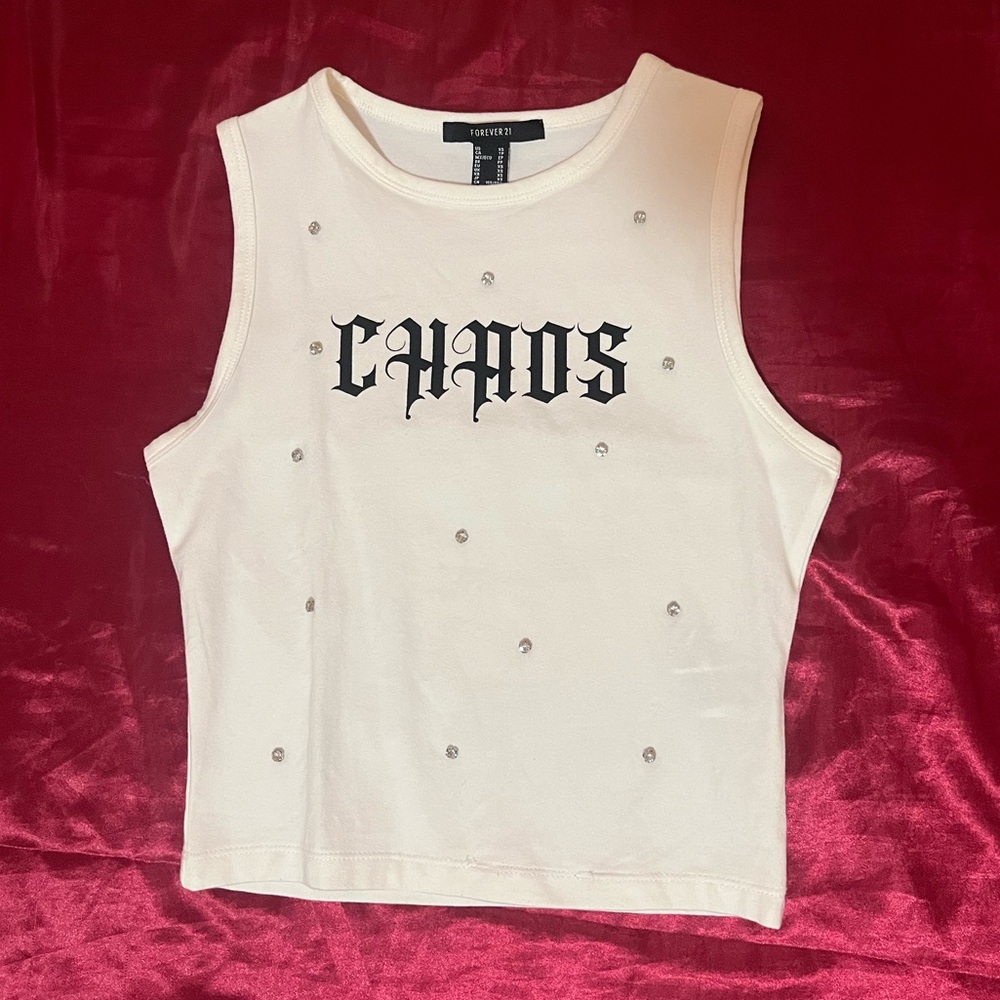 Forever21 White Rhinestone Tank XS